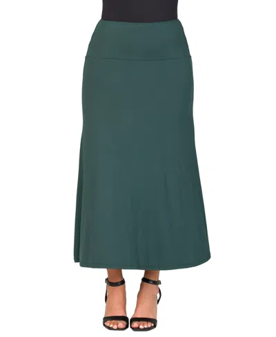 24seven Comfort Apparel Petite Elastic Waist Solid Color Maxi Skirt In Green