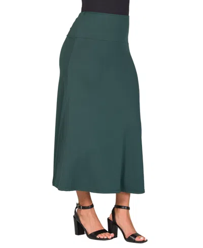 24seven Comfort Apparel Petite Elastic Waist Solid Color Maxi Skirt In Green