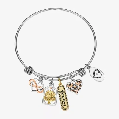 Footnotes Family Tree Womens Stainless Steel Heart Infinity Bangle Bracelet In Transparent