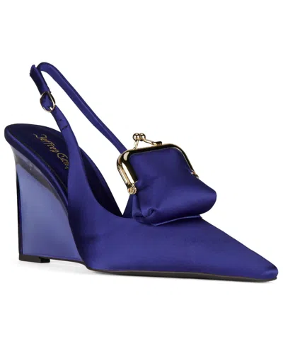 Jeffrey Campbell Women's Pay-me Pointed-tie Vinyl Wedge Pumps In Blue