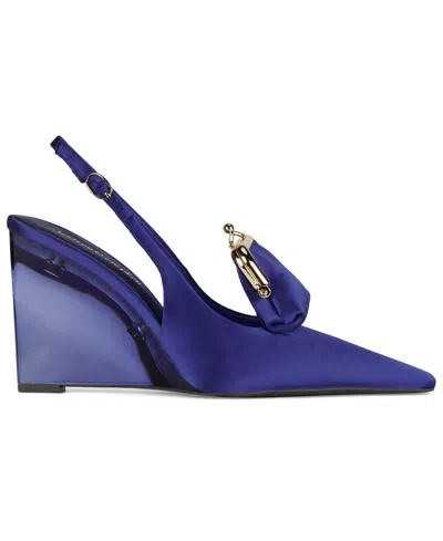 Jeffrey Campbell Women's Pay-me Pointed-tie Vinyl Wedge Pumps In Blue