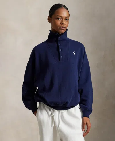 Polo Ralph Lauren Women's Buttoned Mock Neck Sweatshirt In Blue