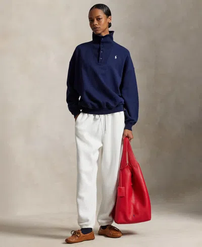 Polo Ralph Lauren Women's Buttoned Mock Neck Sweatshirt In Blue