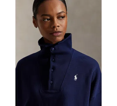 Polo Ralph Lauren Women's Buttoned Mock Neck Sweatshirt In Blue