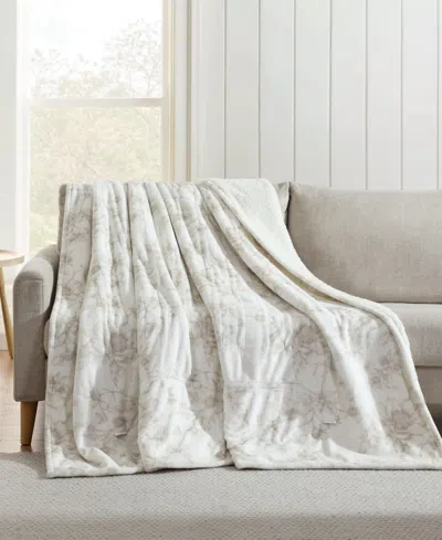 Laura Ashley Wistful Blooms Printed Plush Heated Blanket, Queen In Sand