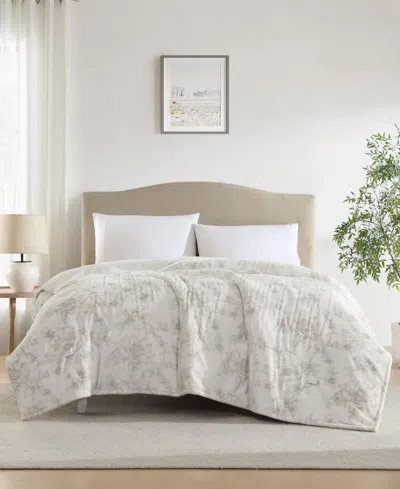 Laura Ashley Wistful Blooms Printed Plush Heated Blanket, King In Sand