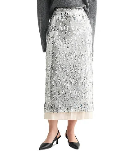 Luvee Mable Sequin Midi Skirt In Silver
