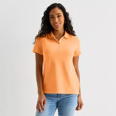 St. John's Bay Womens Short Sleeve Polo Shirt In Orange