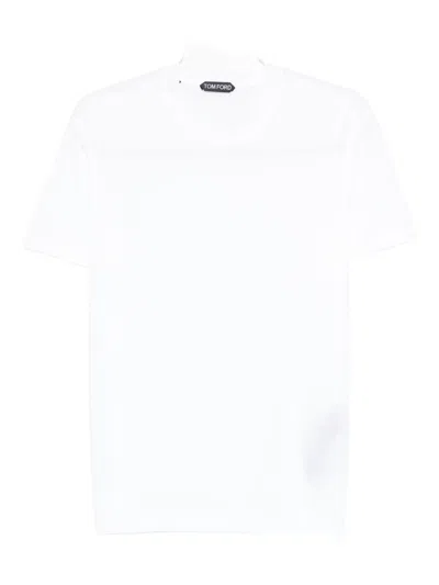 Tom Ford White Crewneck T-shirt With Logo Embroidery On The Front And Perforated Design In Cotton Man In White