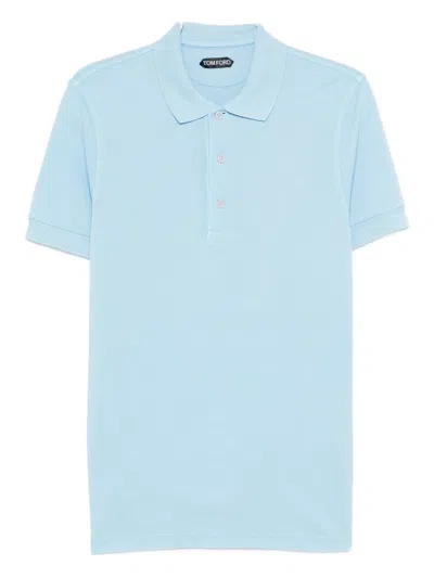 Tom Ford Sky Blue Solid Polo In Blue