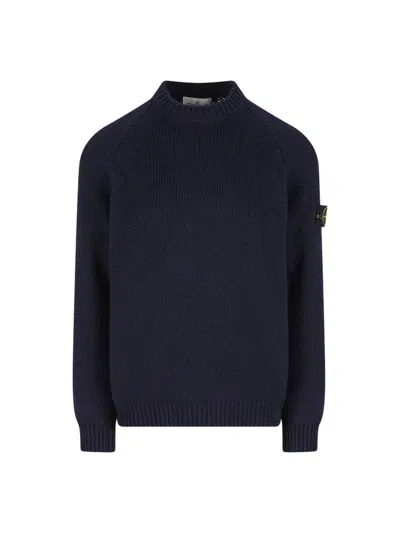 Stone Island Crew Neck Wool Sweater In Blue