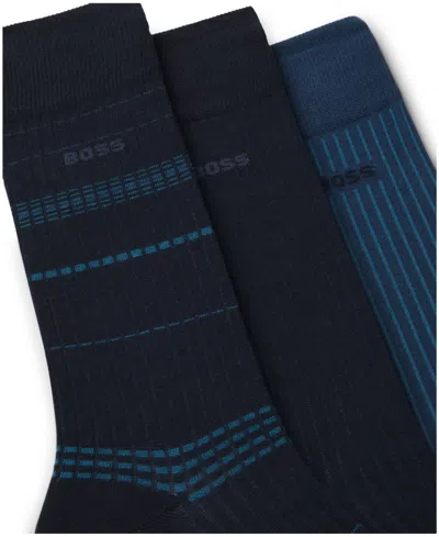 Hugo Boss Men's Ribbed Stripe Socks, 3-pack In Blue