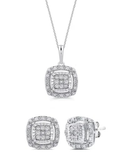 Marsala 2-piece Diamond Earrings And Pendant Necklace Set (1/4 Ct. T.w.) In Sterling Silver In Metallic