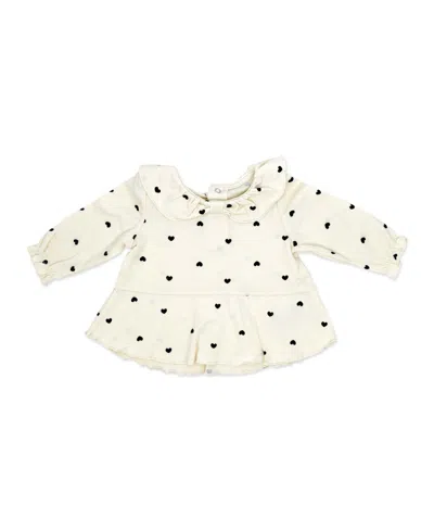 Baby Mode Baby Girls' Tiny Hearts Print Top, Leggings And Headband, 3-piece Set In Neutral