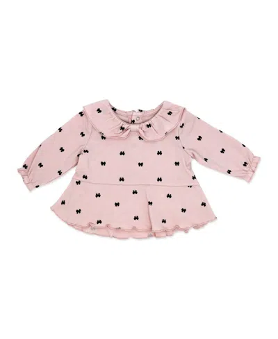 Baby Mode Baby Girls' Tiny Bows Print Top, Leggings And Headband, 3-piece Set In Pink