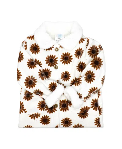 Baby Mode Baby Girls' Wildflower Short-sleeve Bodysuit, Jacket And Pants, 3-piece Set In Brown