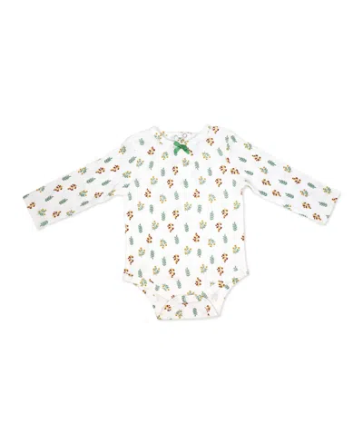 Baby Mode Baby Girls' Fall Sprigs Print Jumper, Bodysuit And Headband, 3-piece Set In Green