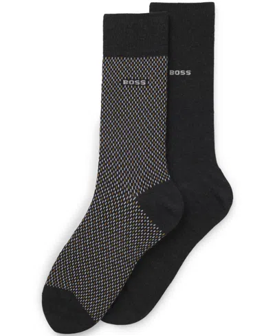 Hugo Boss Men's Mini-pattern Combed Socks, 2-pack In Blue