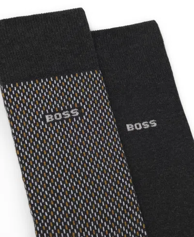 Hugo Boss Men's Mini-pattern Combed Socks, 2-pack In Blue