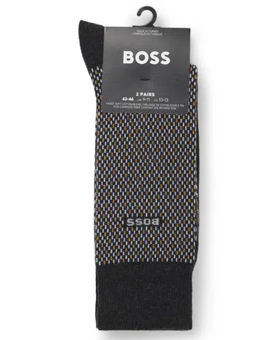 Hugo Boss Men's Mini-pattern Combed Socks, 2-pack In Blue