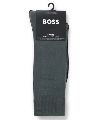 Hugo Boss Men's Solid Crew Length Socks, 2-pack In Multi