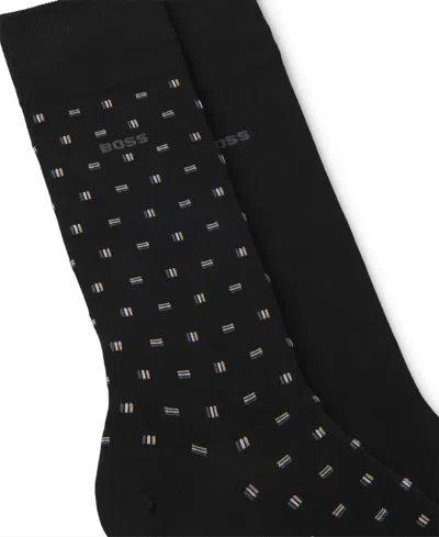 Hugo Boss Men's Mini Iconic Print Logo Socks, 2-pack In Black