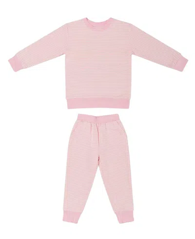 Motette Girls' Peony Stripe Little Lounger Bamboo Sweatsuit - Baby, Little Kid In Pink