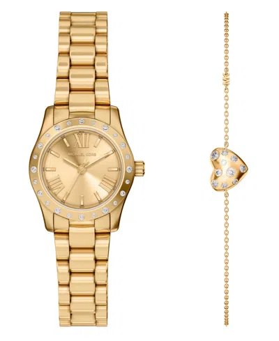 Michael Kors Women's Lexington Three-hand Gold-tone Stainless Steel Watch And Jewelry Set, 26mm In Gold