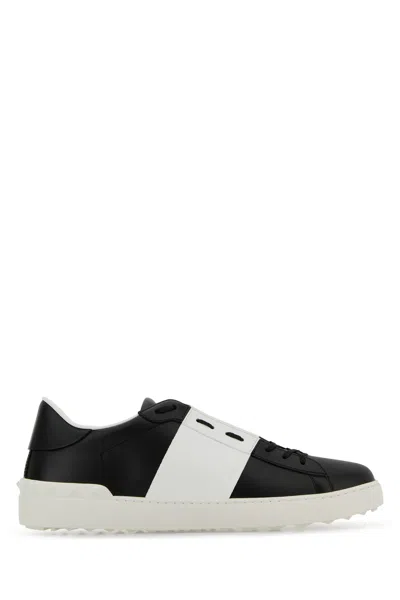 Valentino Garavani Black Leather Open Sneakers With White Band In Multi