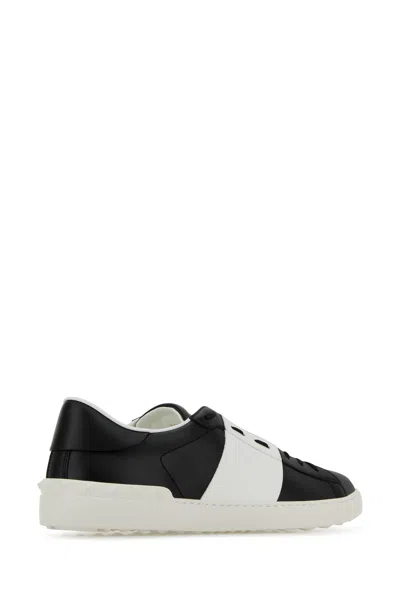 Valentino Garavani Black Leather Open Sneakers With White Band In Multi