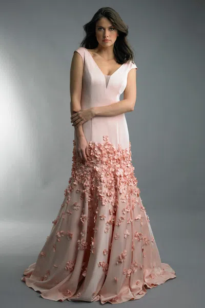 Basix Black Label Sleeveless Ball Gown With Flowers In Neutral