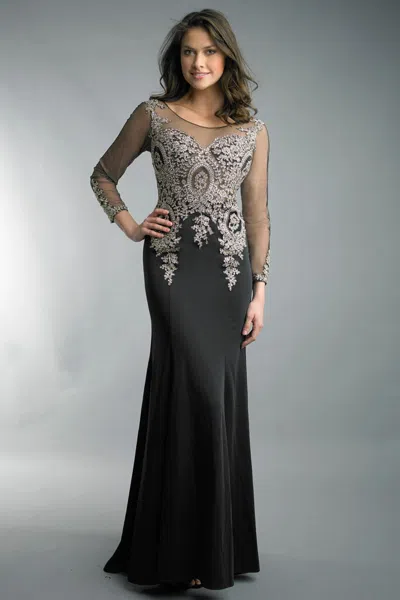 Basix Black Label Evening Dress With Applicque In Black