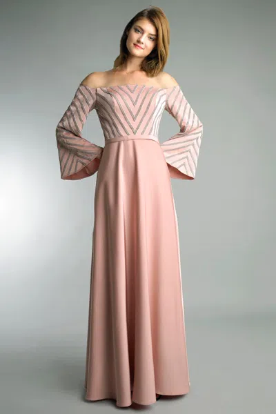 Basix Black Label Off Shoulder Art Deco Lounge Dress In Neutral