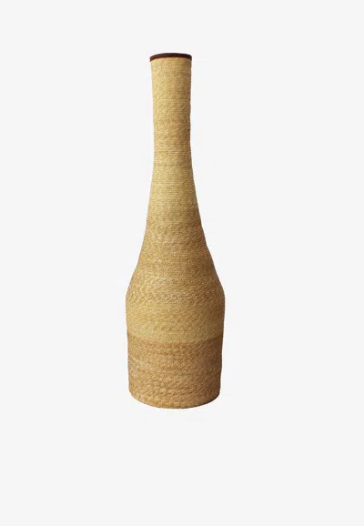 La Rose Raffia Leather-trim Vase In Brown