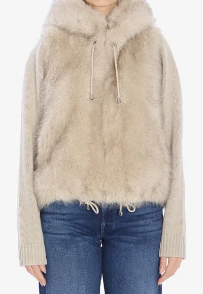 Valentino Faux Fur Zip-up Vest In Gray