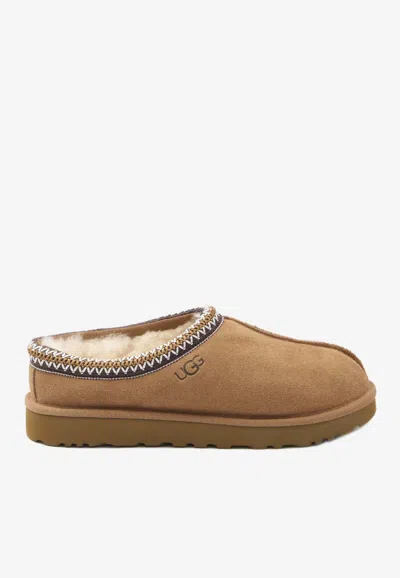 Ugg Tasman Beige Mules With Embossed Logo In Suede Woman In Brown