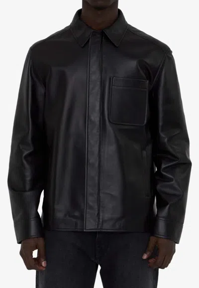 Loewe Embossed Anagram Leather Jacket In Black