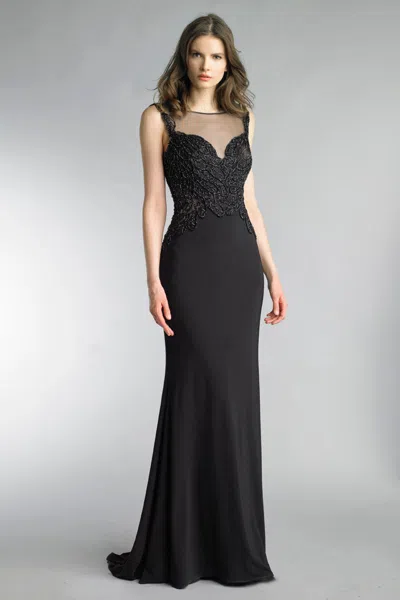 Basix Black Label Sleeveless Evening Gown With Sequin Bust In Black