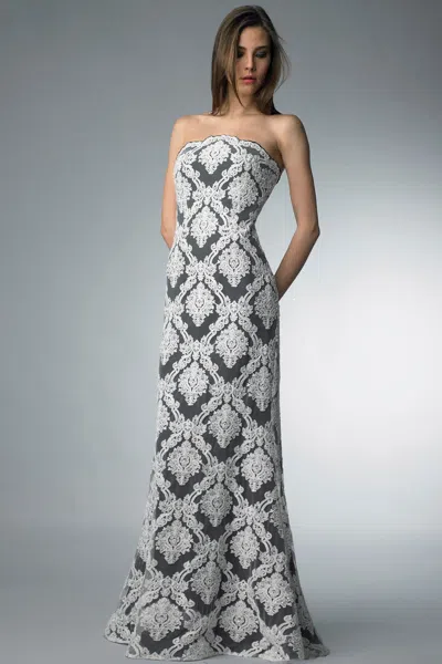 Basix Black Label Lace Off Shoulder Evening Gown In Gray