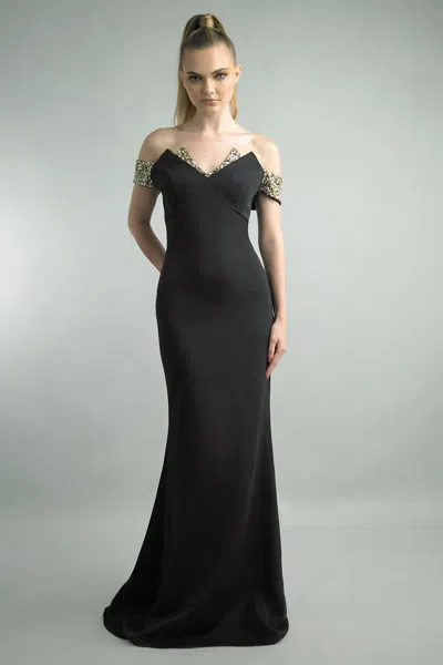 Basix Black Label Sleeveless Of Shoulder Evening Dress In Black