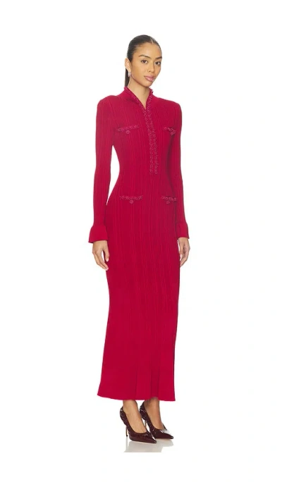 Self-portrait Red Pearl Trim Knit Midi Dress In Red