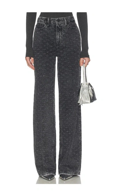 Good American Good Skate Wide Leg Crystal Jeans In Black