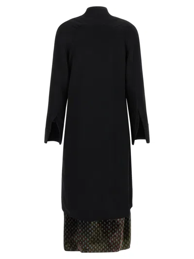 Dries Van Noten Delsey Dress Draped Neckline Long Sleeves In Black