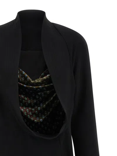 Dries Van Noten Delsey Dress Draped Neckline Long Sleeves In Black