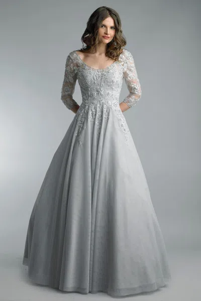 Basix Black Label Long Sleeve Ballgown In Silver