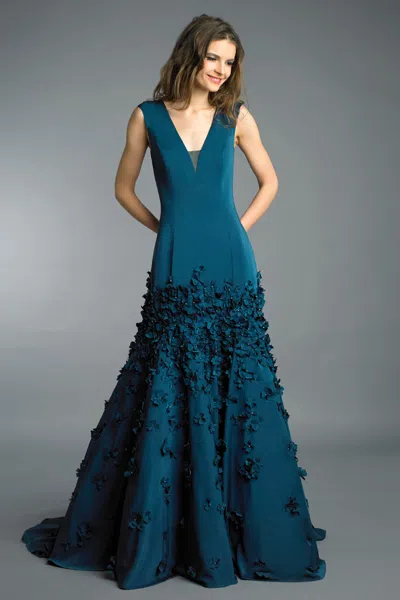 Basix Black Label Sleeveless Ball Gown With Flowers In Blue