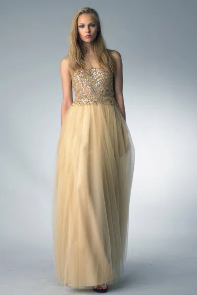 Basix Black Label Tulle Skirt Sleeveless Evening Dress In Gold