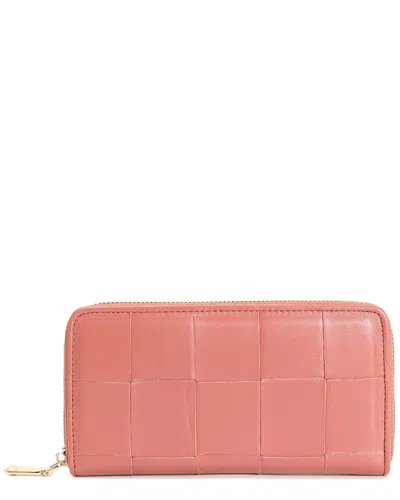 Tiffany & Fred Paris Woven Leather Zip Around Wallet In Pink