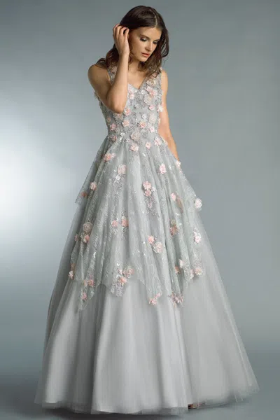 Basix Black Label Floral Embellished Evening Dress In Multi