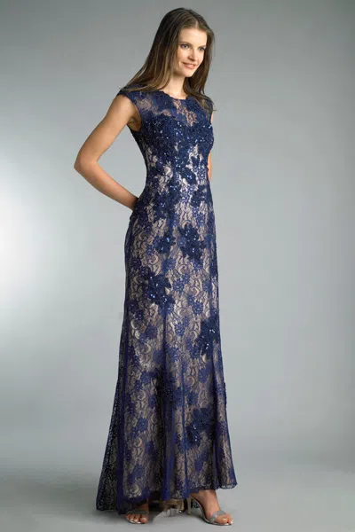Basix Black Label Sleeveless Lace Evening Dress In Blue